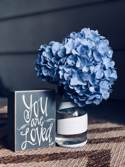 玻璃花瓶里的蓝色花朵